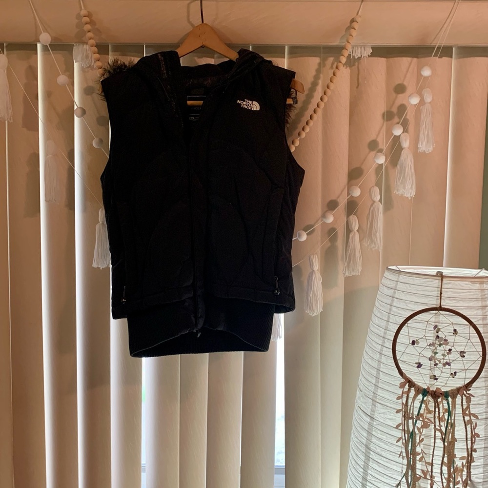 North Face Faux Fur Hooded Vest.  Black.  Size Medium